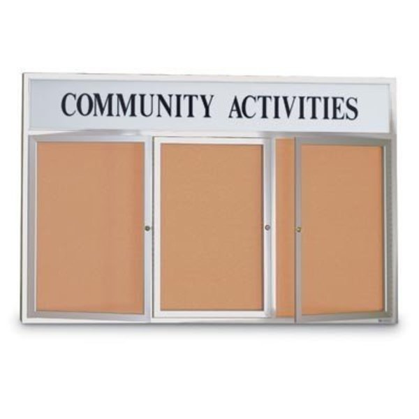 Corkboard, Hdr, Fbrc, Gold/Srf, 3 Dr, 72x36, UNITED VISUAL PRODUCTS, Mfr# UV333-GOLD-SURF
